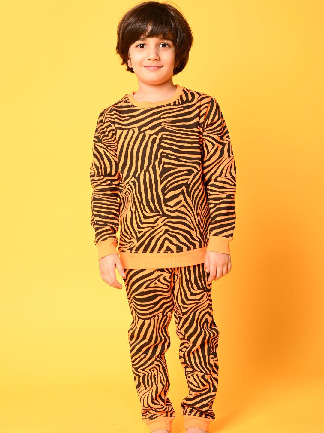 Anthrilo Boys Orange Zebra Stripe Fleece Sweatshirt Jogger Set