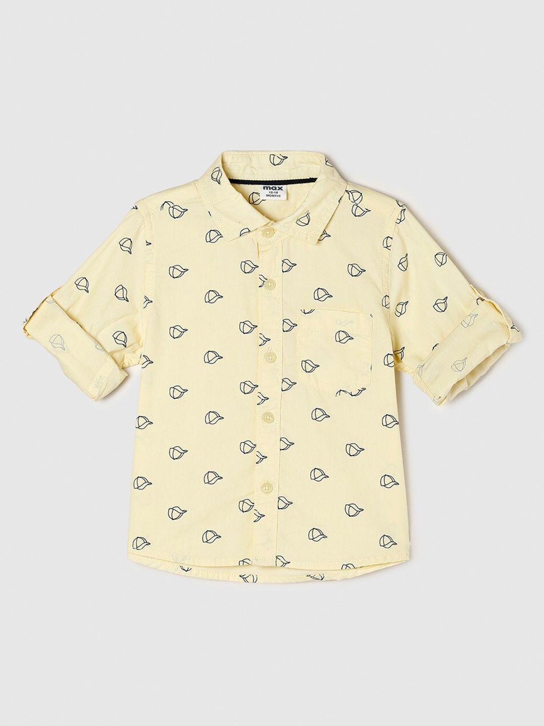 max Boys Yellow Printed Pure Cotton Casual Shirt
