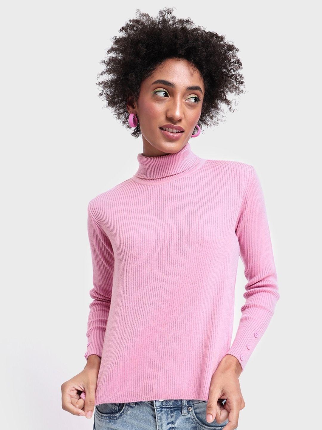 Bewakoof Women Pink Ribbed Pullover