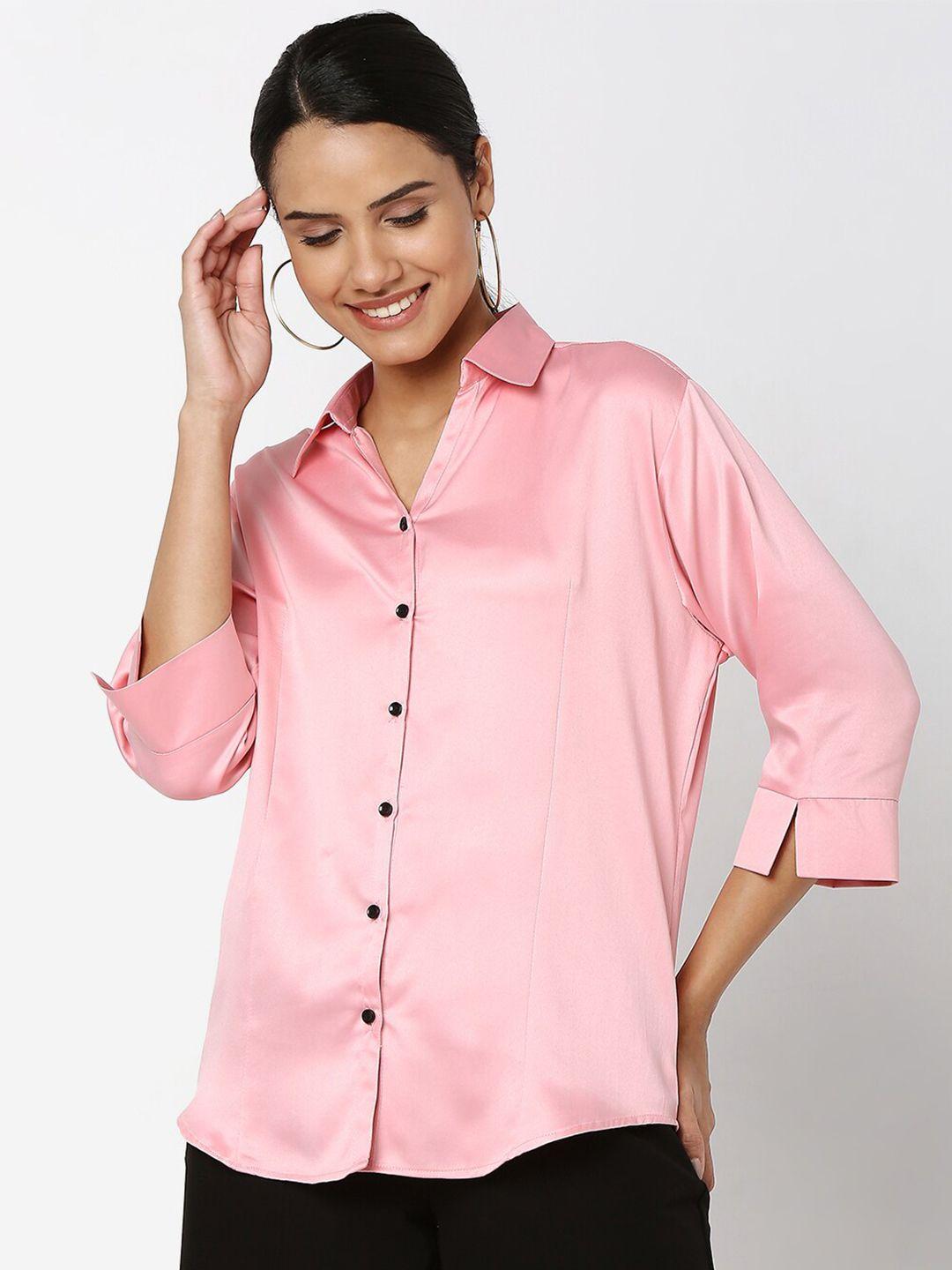 Smarty Pants Women Pink Satin Casual Shirt