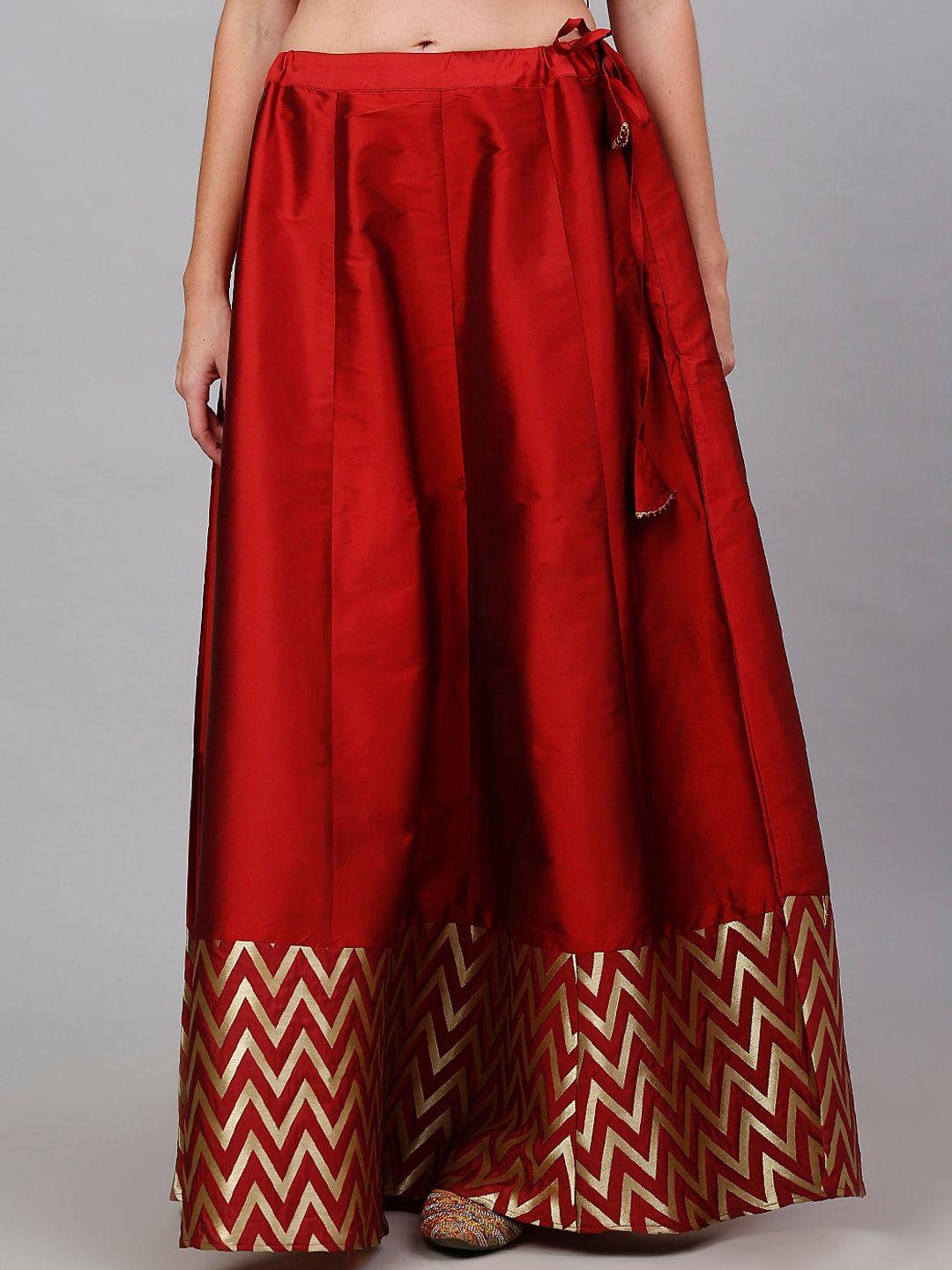 neudis-women-maroon-&-gold-toned-jacquard-poly-silk-maxi-skirt