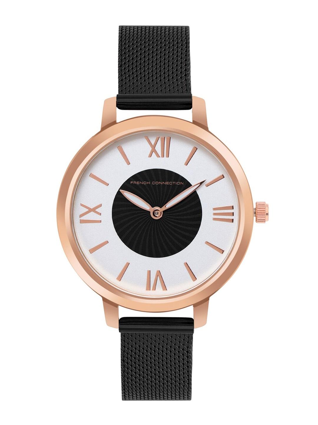 french-connection-women-white-dial-&-black-stainless-steel-bracelet-style-straps-analogue-watch-fcn00027d