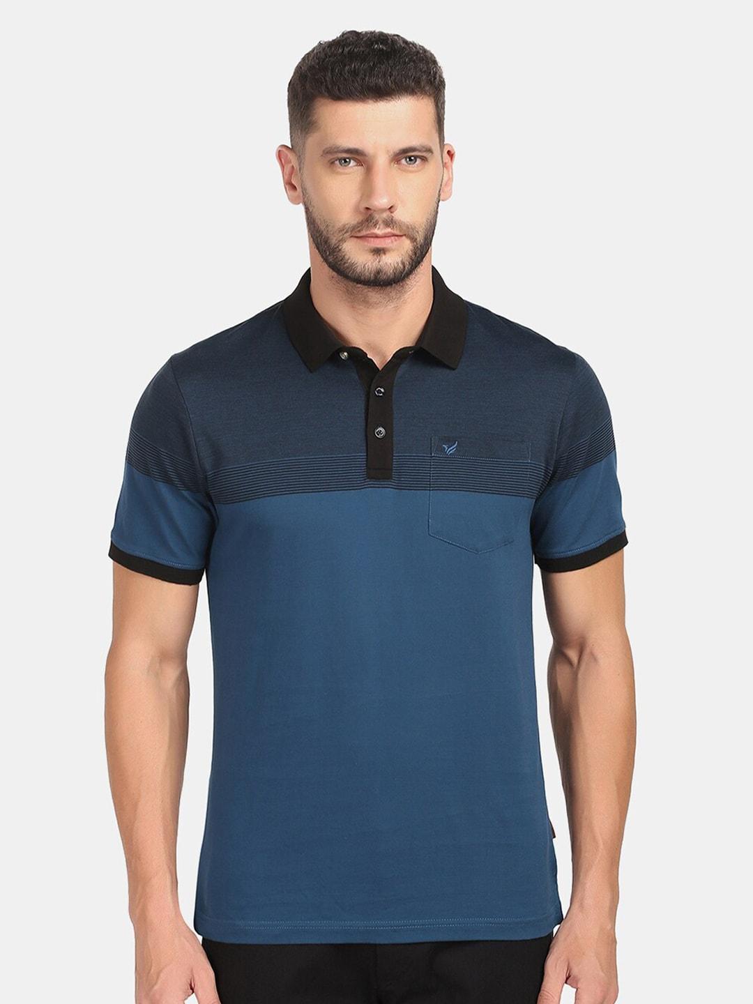 blackberrys-men-teal-blue-colourblocked-polo-collar-slim-fit-pure-cotton-t-shirt