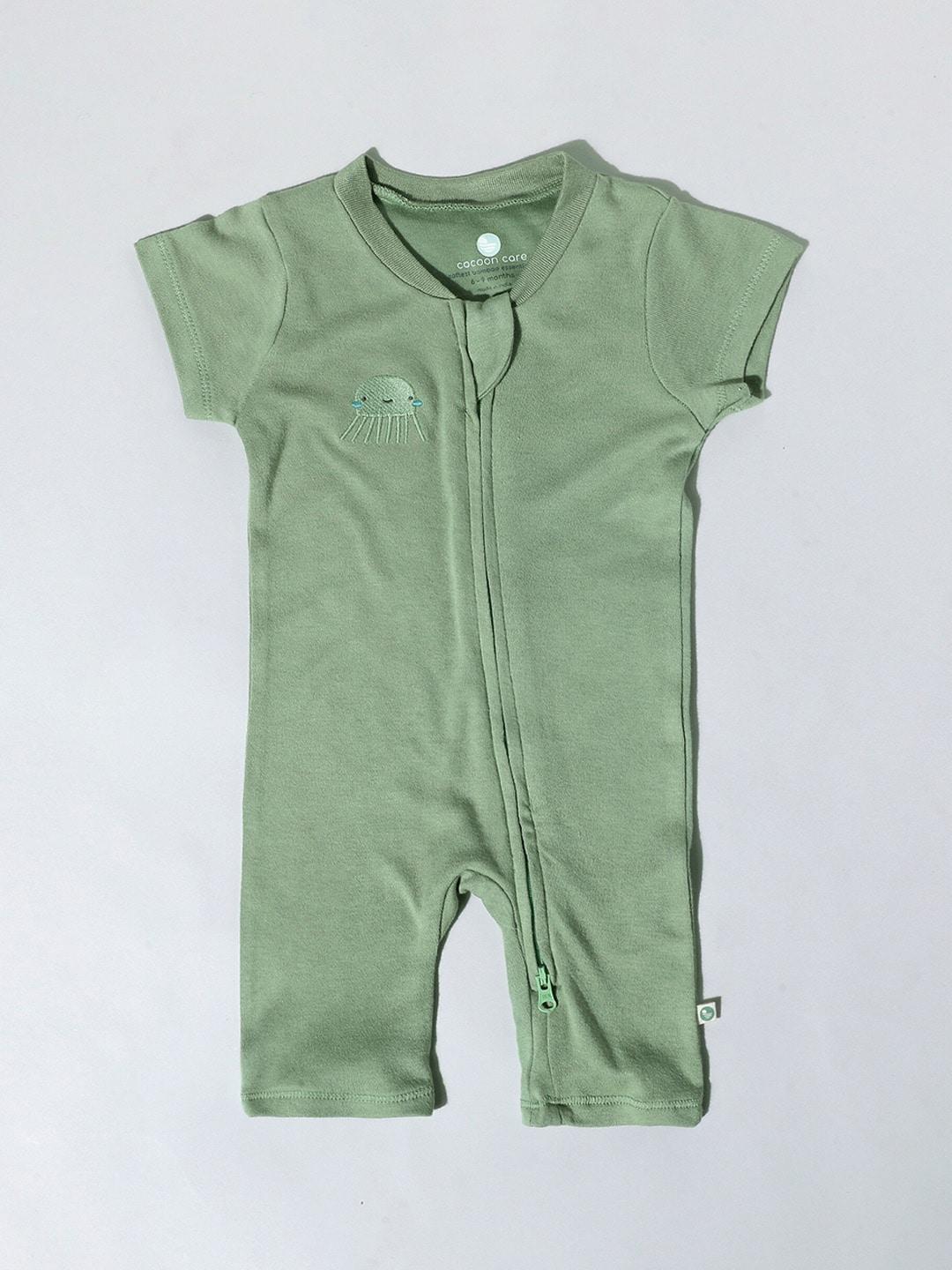 cocoon-care-infant-kids-green-solid-rompers