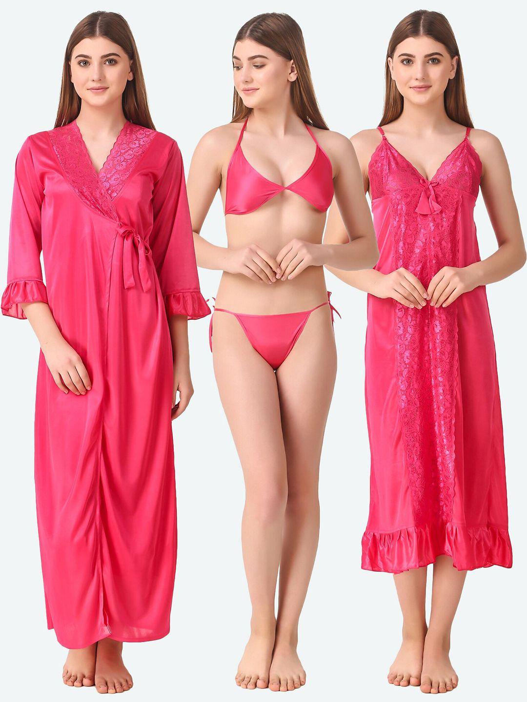 Romaisa Women Pink Maxi Nightdress Set