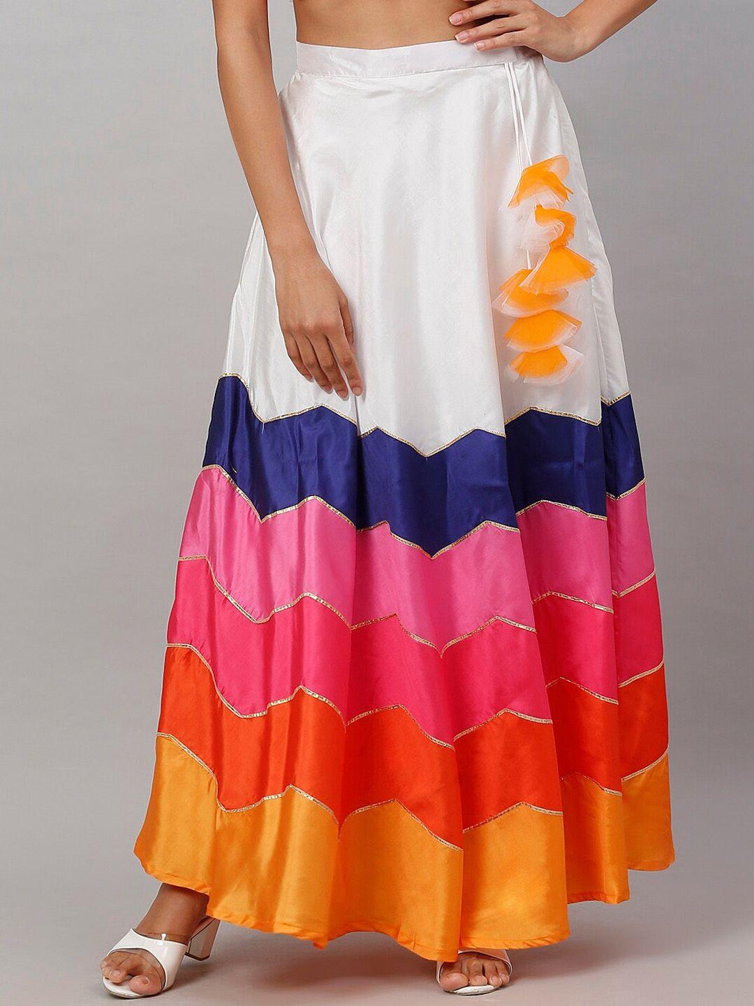 neudis-women-white-&-orange-printed-maxi-skirt