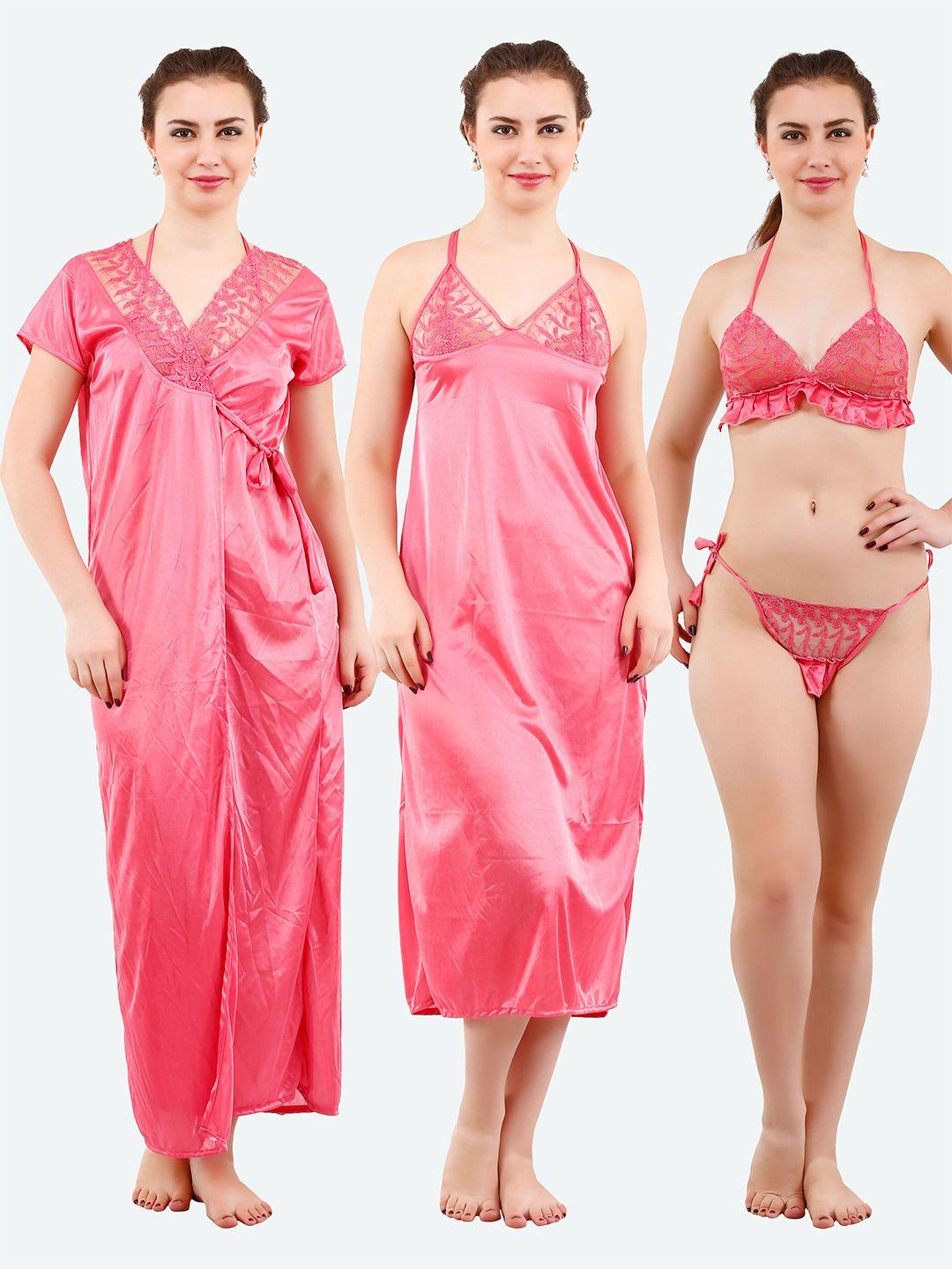 romaisa-women-coral-solid-lace-detail-4-piece-satin-maxi-wrap-nightdress