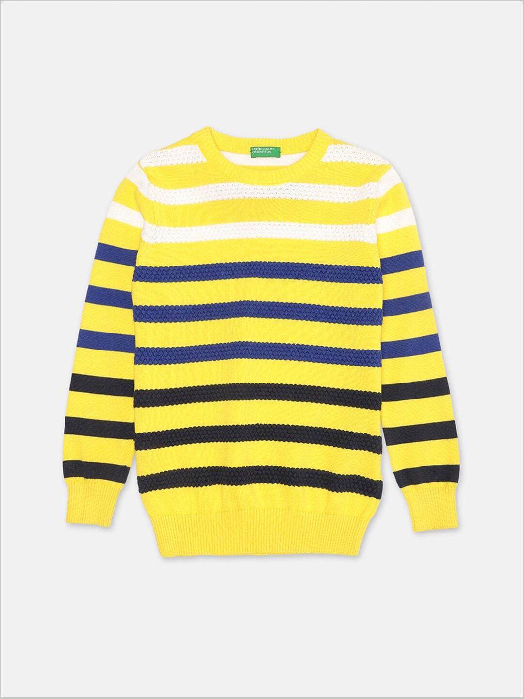 United Colors of Benetton Boys Printed Striped Pullover Sweater
