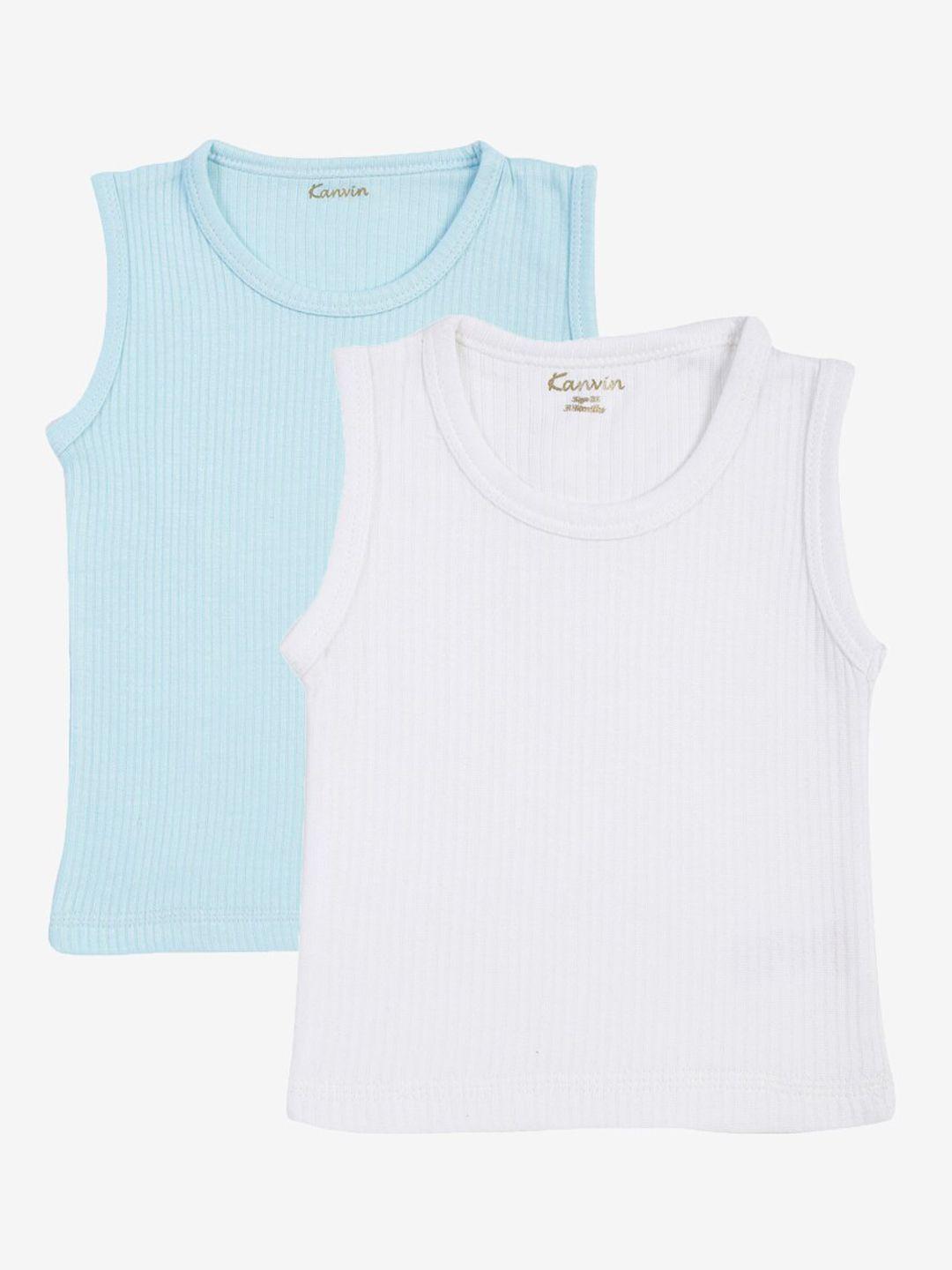 Kanvin Boys Pack Of 2 Turquoise & White Cotton Ribber Thermal Tops