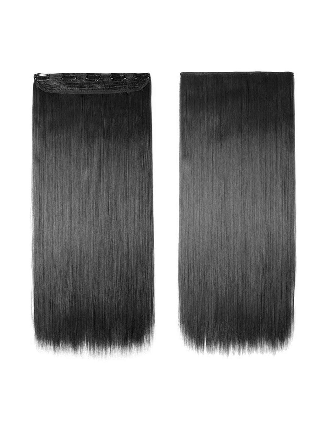 CHANDERKASH 5 Clips Based 24 Inches Straight Synthetic & Nylon Hair Extensions - Black
