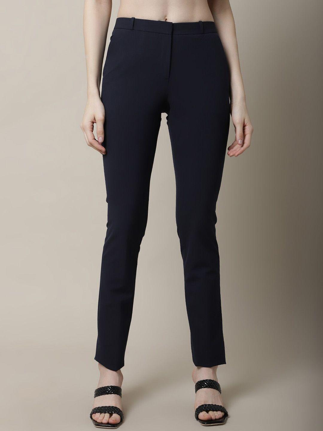Cantabil Women Navy Blue Solid Trousers