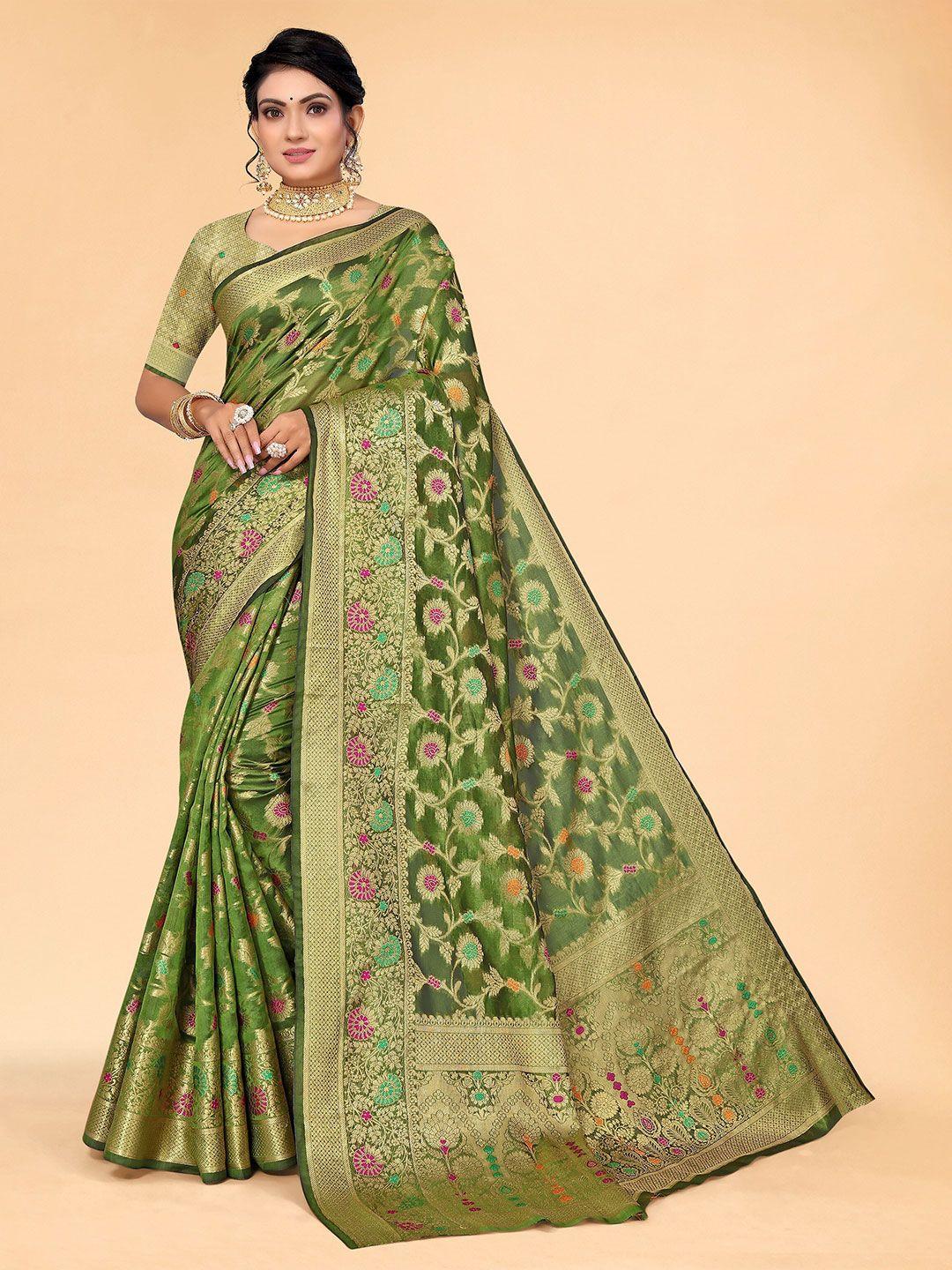 all-about-you-green-&-orange-floral-organza-saree