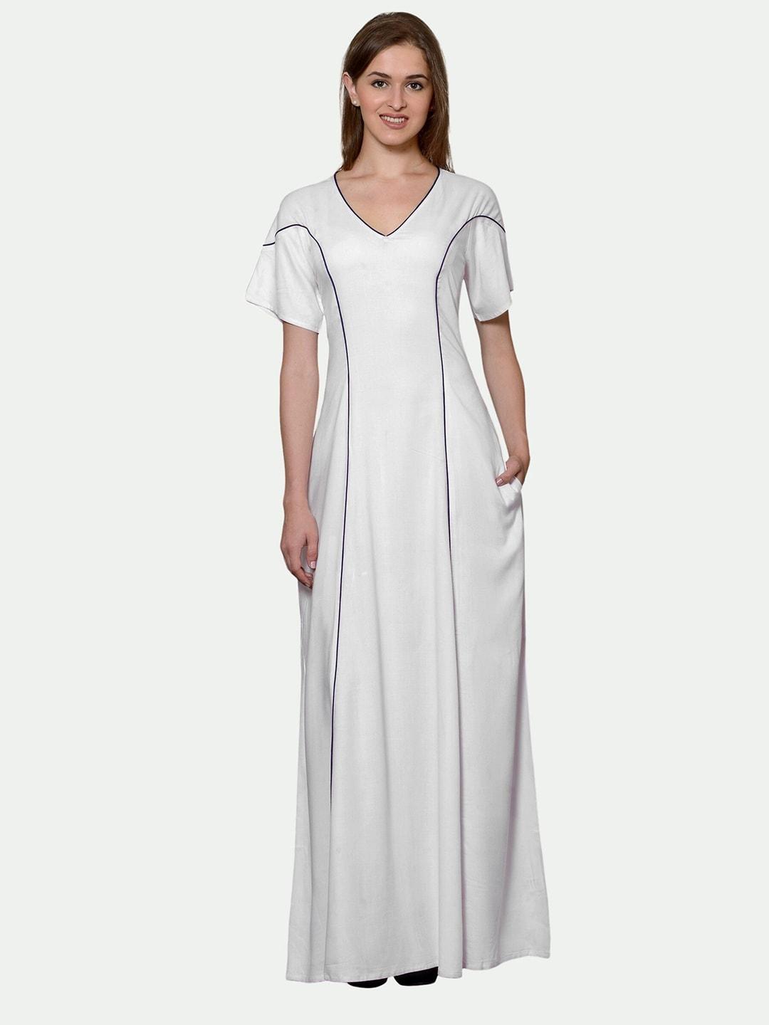 PATRORNA Women White Maxi Nightdress