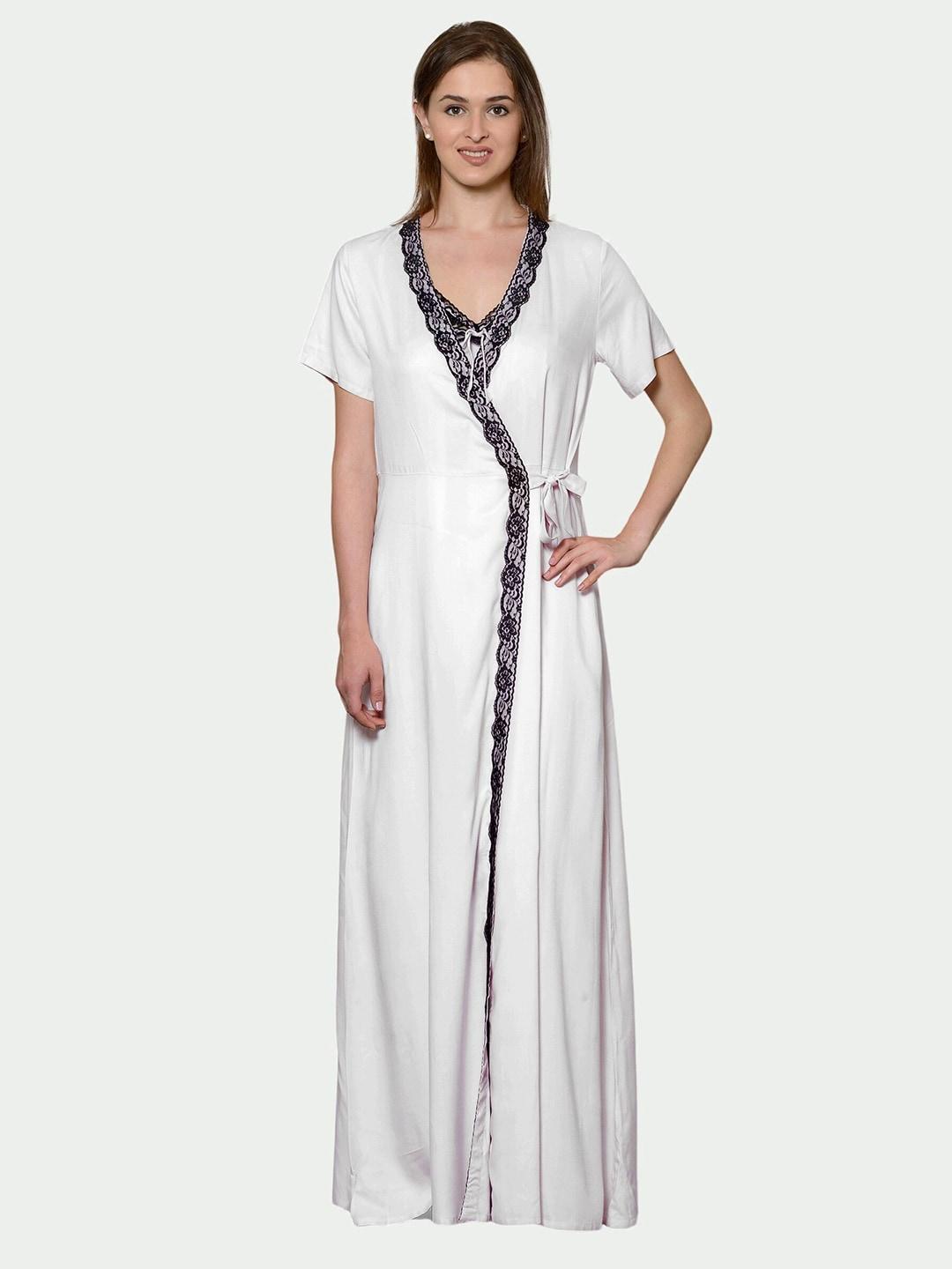 PATRORNA Women White Maxi Nightdress