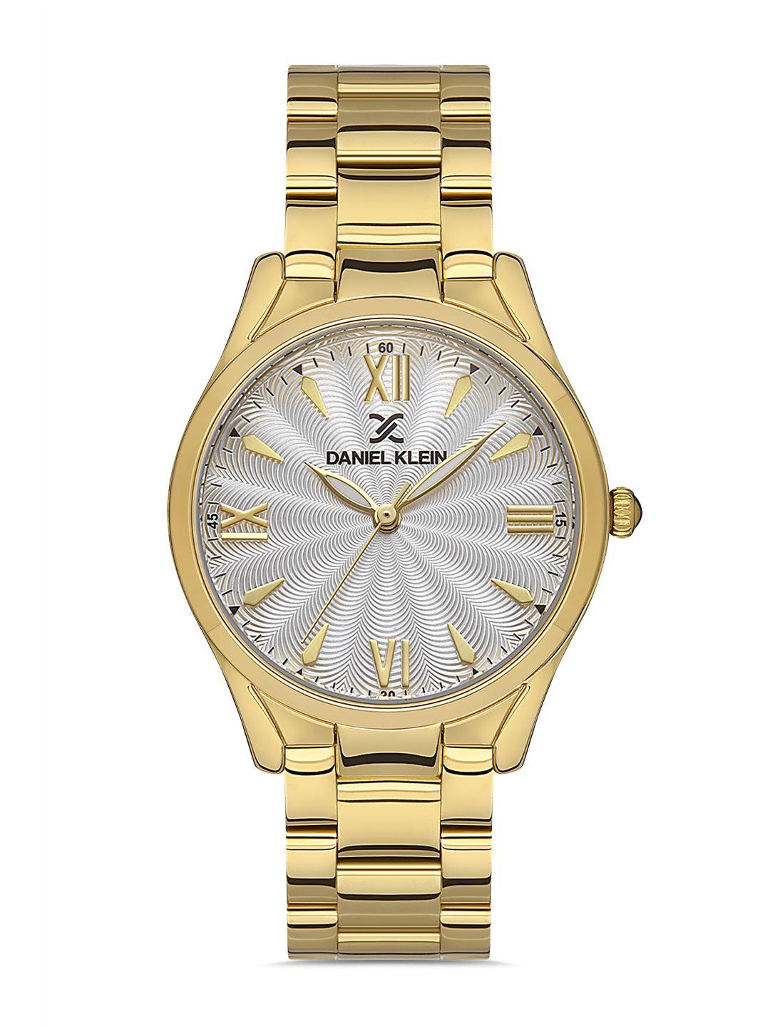 daniel-klein-unisex-silver-toned-dial-&-gold-toned-bracelet-style-straps-analogue-watch
