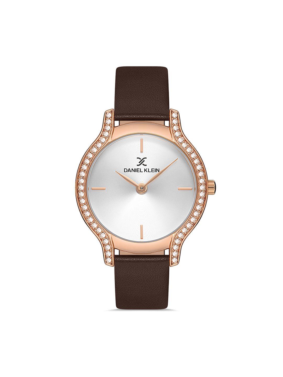 daniel-klein-silver-toned-embellished-dial-&-brown-leather-straps-analogue-watch