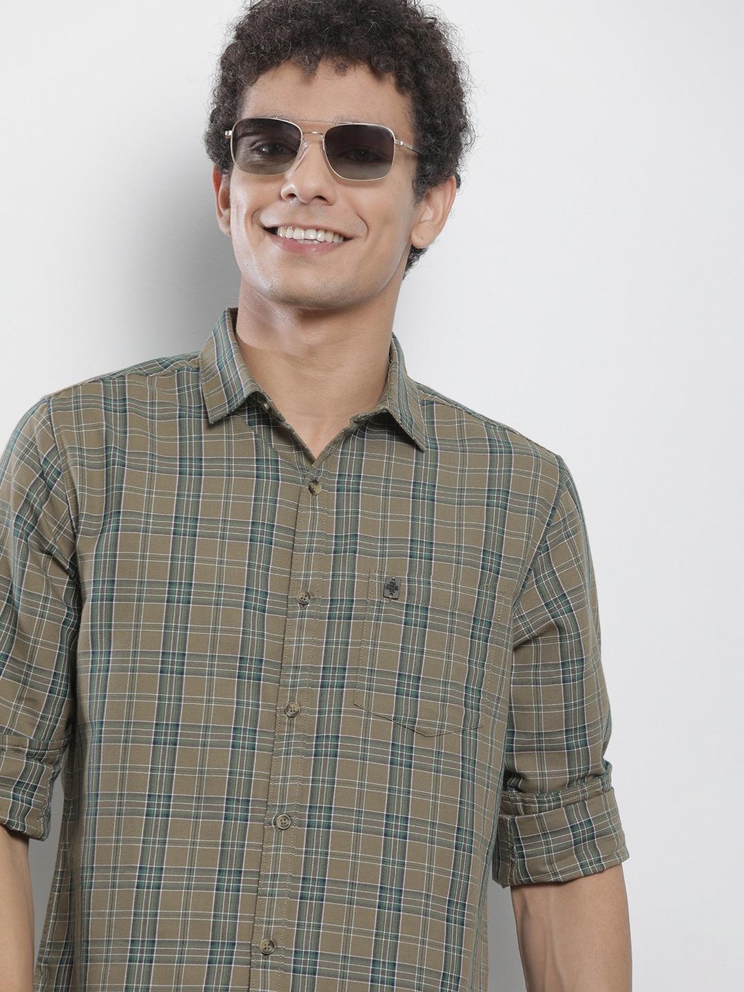 the-indian-garage-co-men-brown-&-green-checked-pure-cotton-casual-shirt
