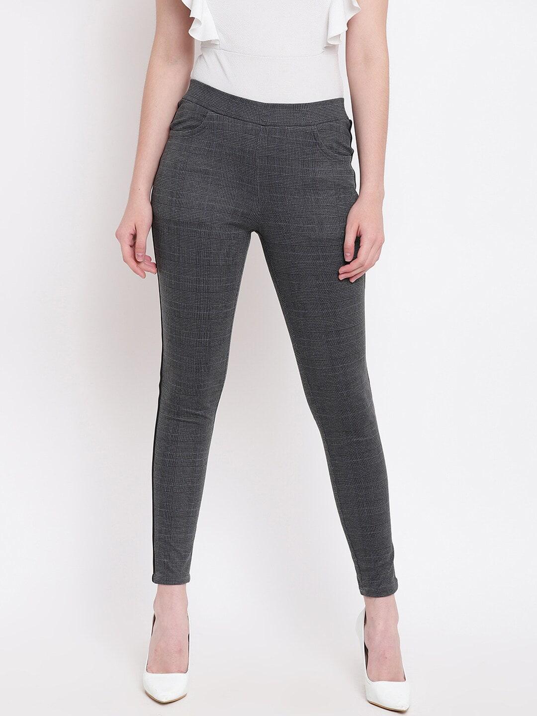 be-indi-women-black-slim-fit-checked-jeggings