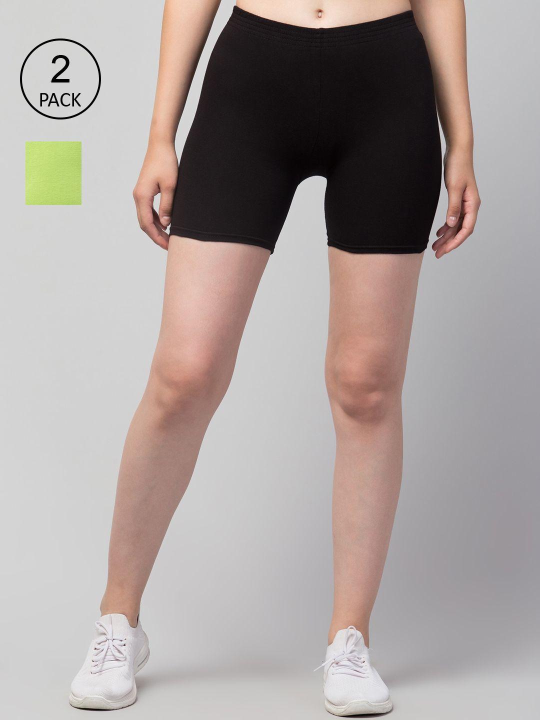 Apraa & Parma Women Pack of 2 Black Slim Fit Cycling Pure Cotton Shorts