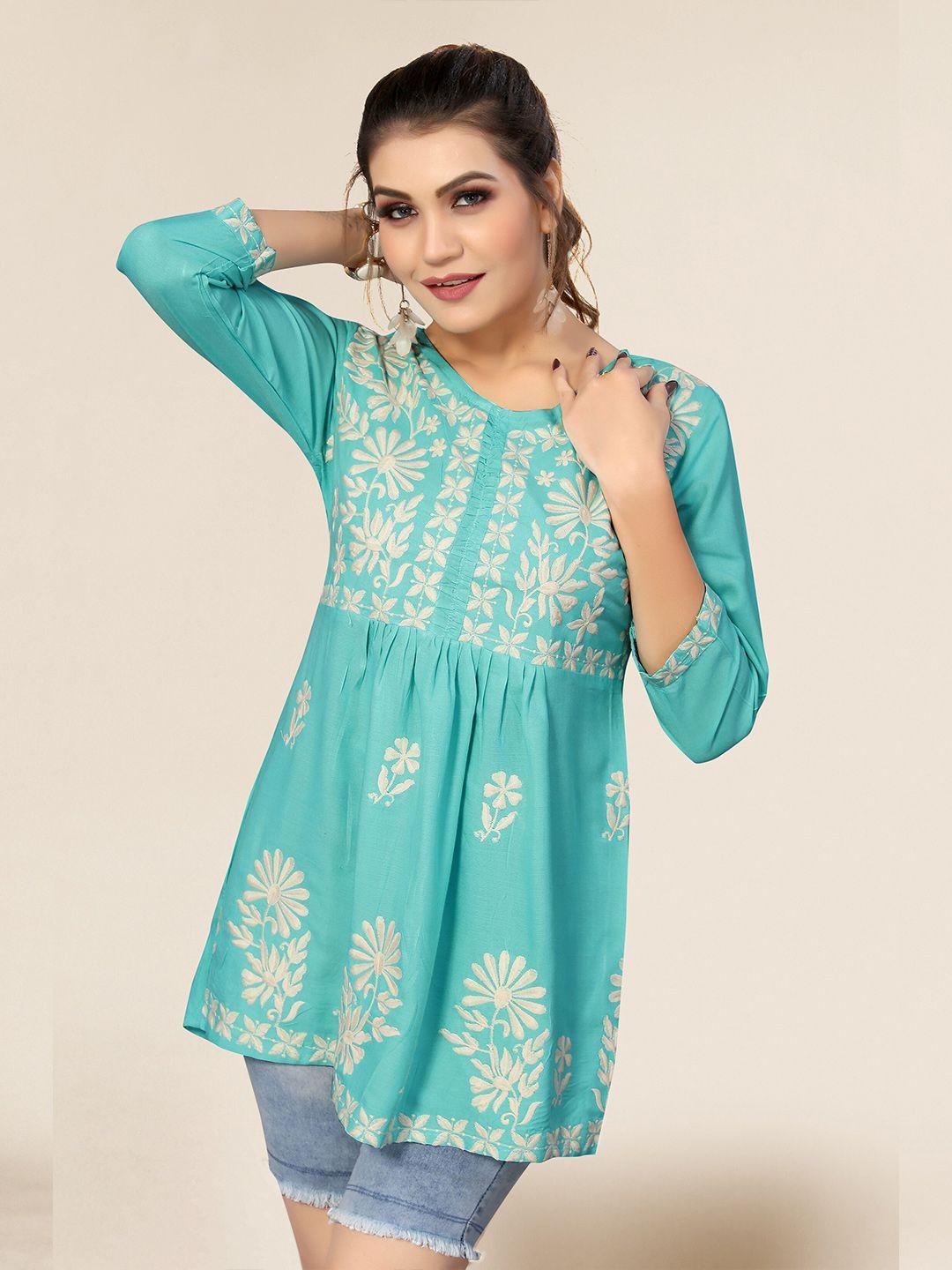winza-designer-turquoise-blue-floral-print-top
