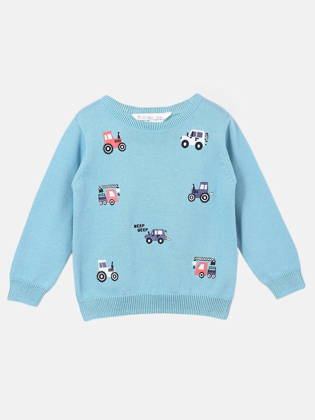 Beebay Boys Blue & White Embroidered Pullover Sweater