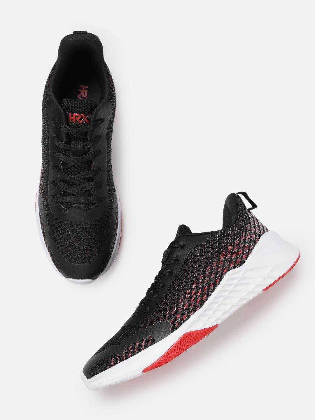 HRX by Hrithik Roshan Men Black & Red Woven Design Sneakers