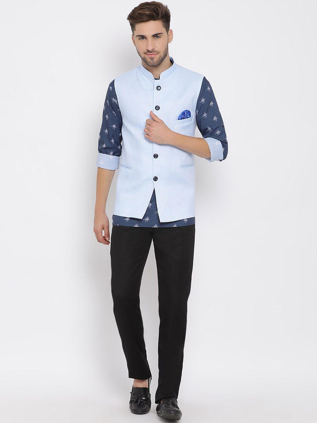 hangup-men-blue-printed-linen-kurta-with-trousers-&-nehru-jacket-set