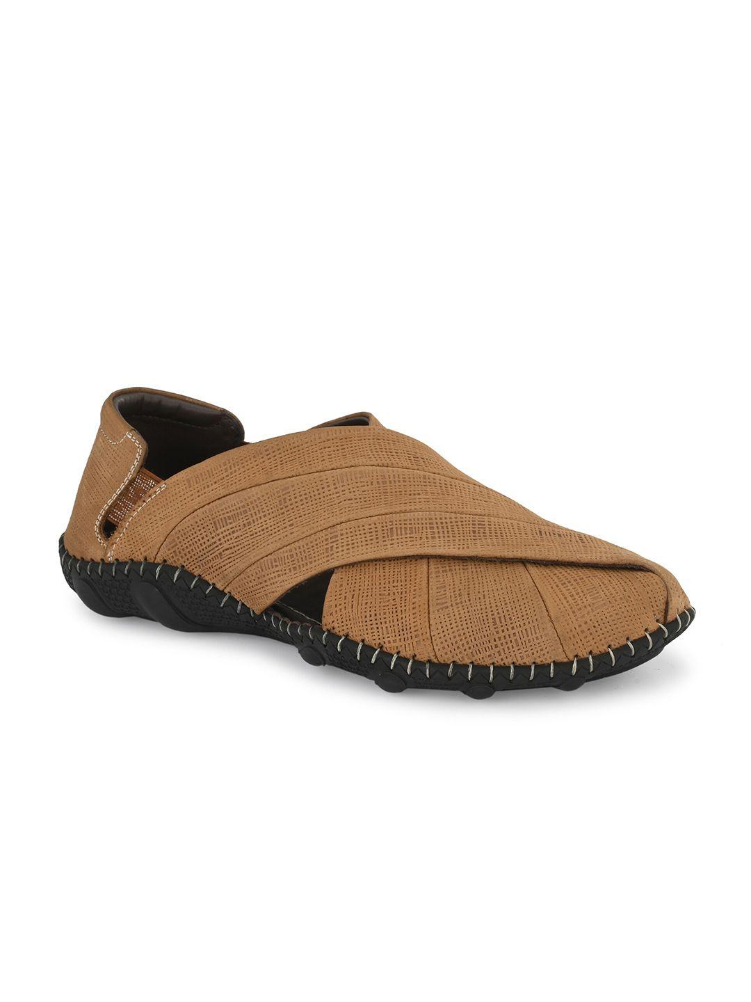 Hitz Men Tan Leather Shoe-Style Sandals