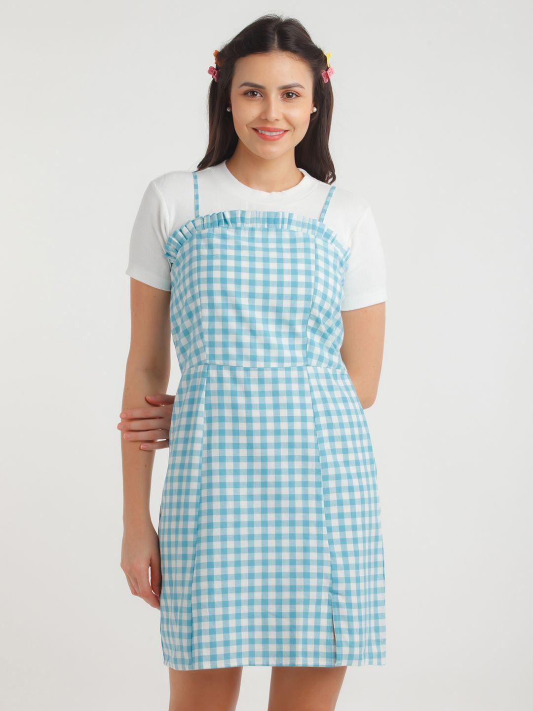 zink Z Blue & White Checked Pinafore Dress