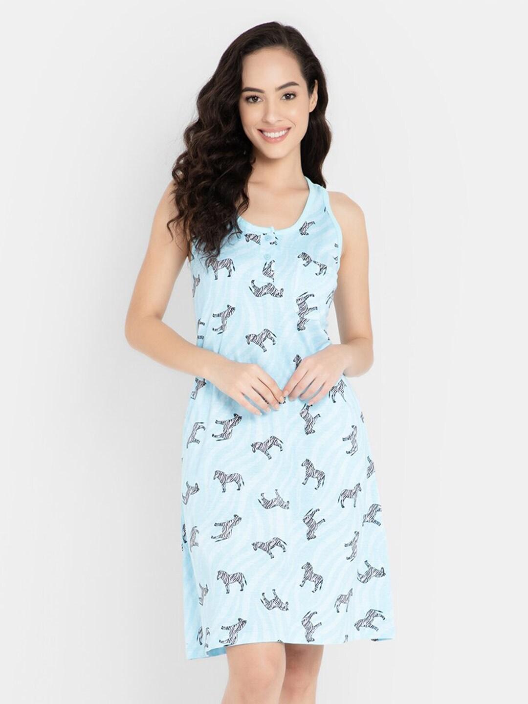 Clovia Cotton Zebra Print T-Shirt Nightdress