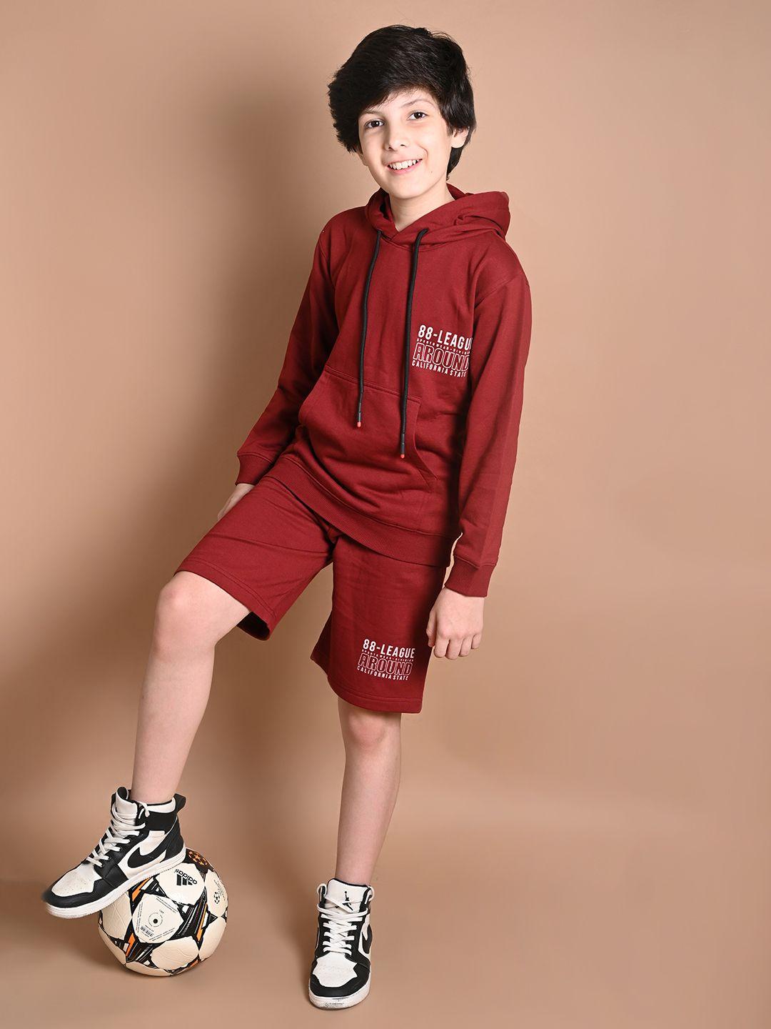 LilPicks Boys Maroon & White T-shirt with Short