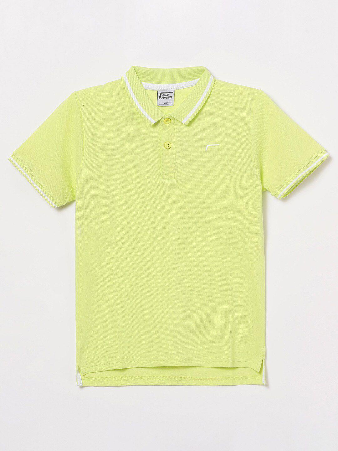 Fame Forever by Lifestyle Boys Lime Green Polo Collar Pure Cotton T-shirt