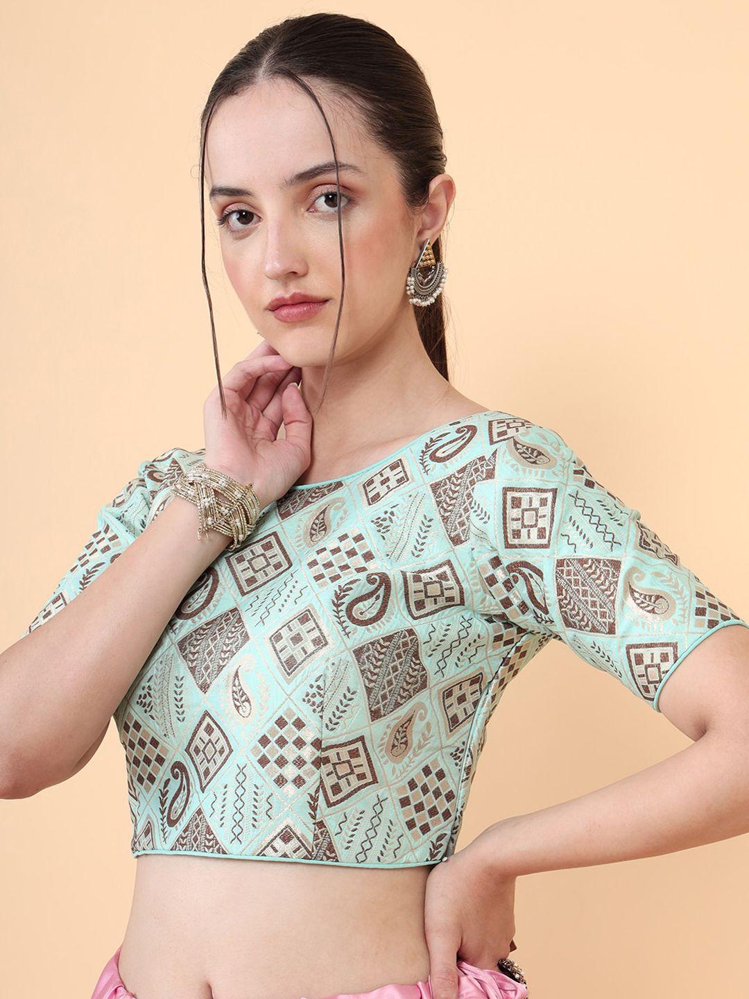 MIMOSA Woven-Design Raw Silk Readymade Saree Blouse