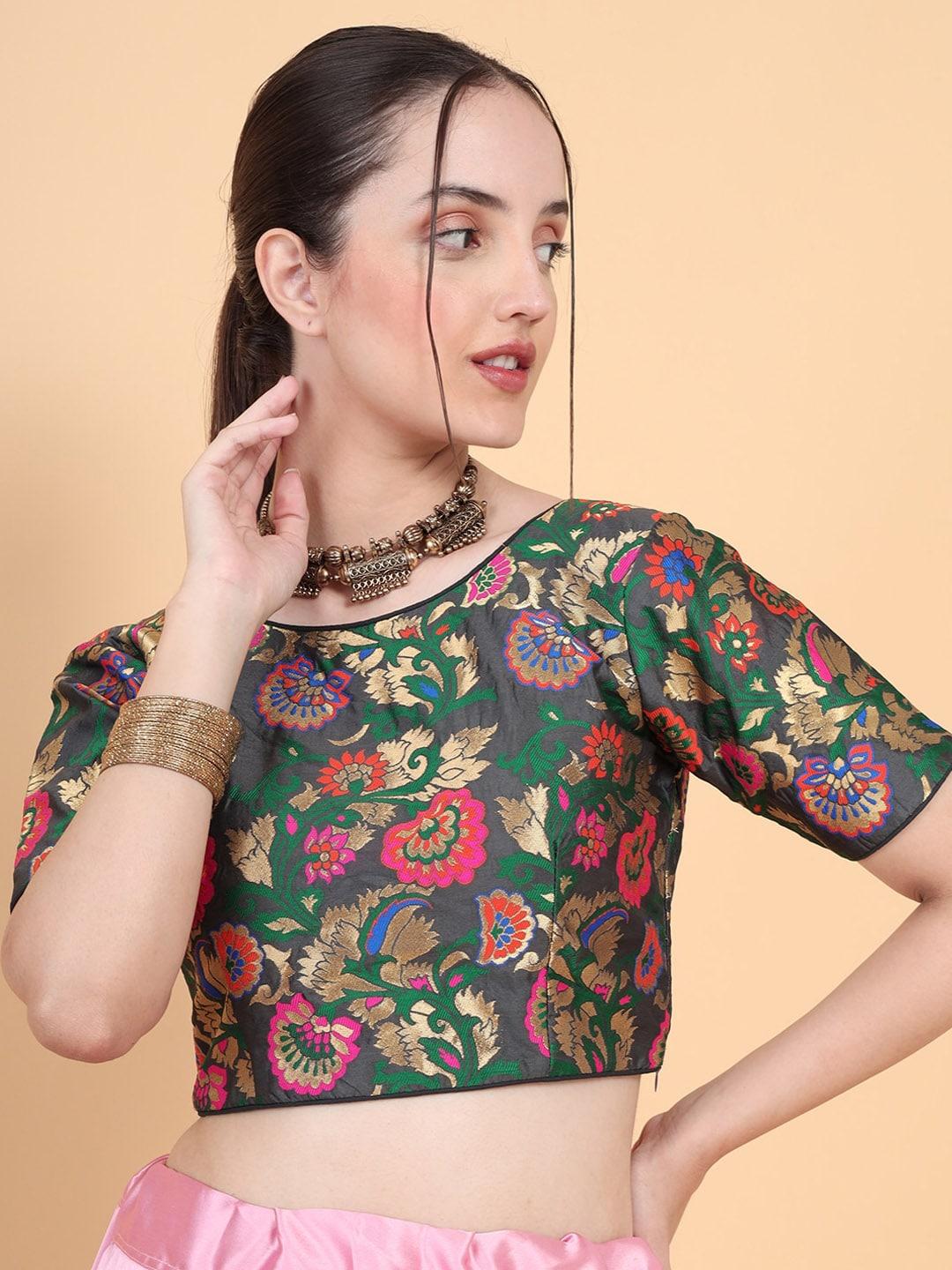 MIMOSA Woven-Design Readymade Saree Blouse