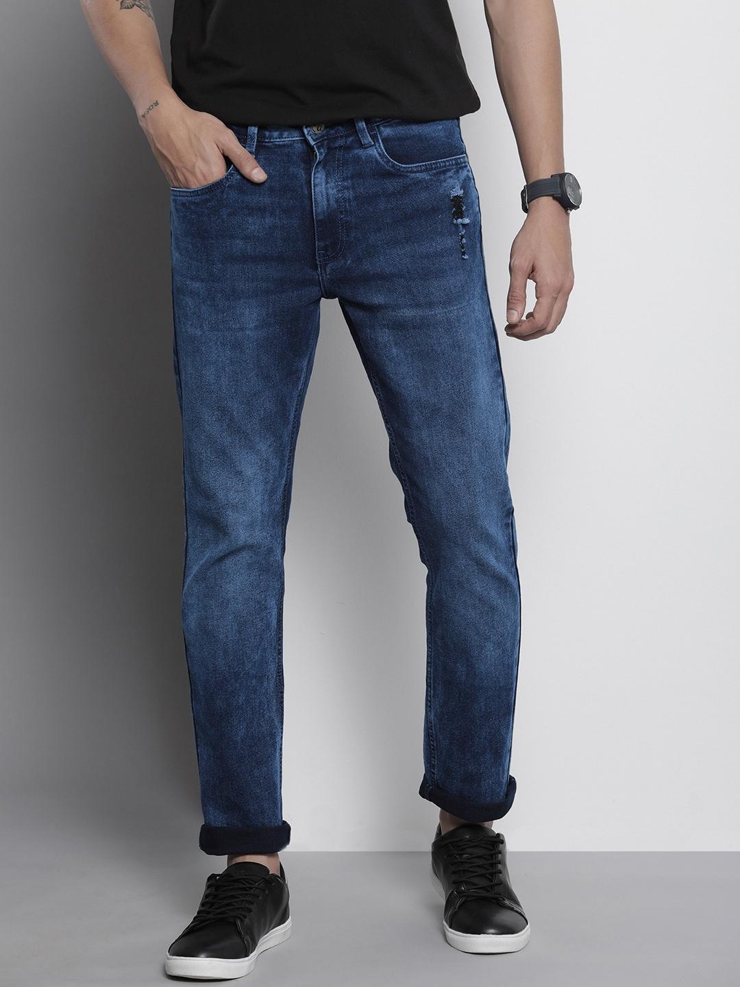 The Indian Garage Co Men Navy Blue Straight Fit Light Fade Jeans