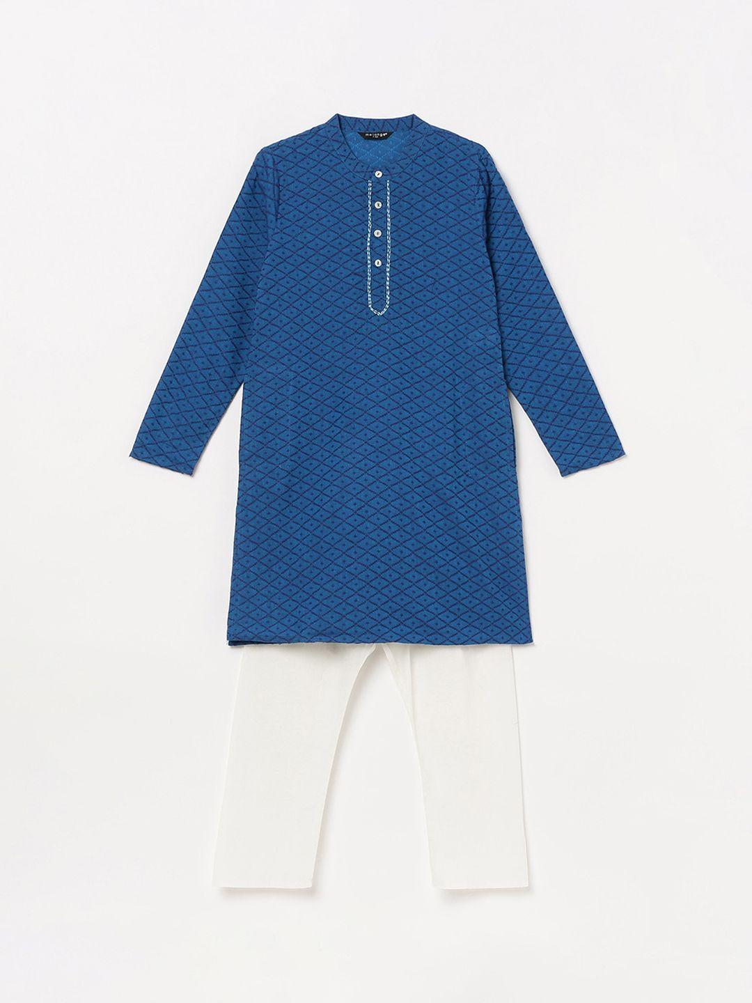Melange by Lifestyle Boys Blue Printed Pure Cotton Kurta with Pyjamas