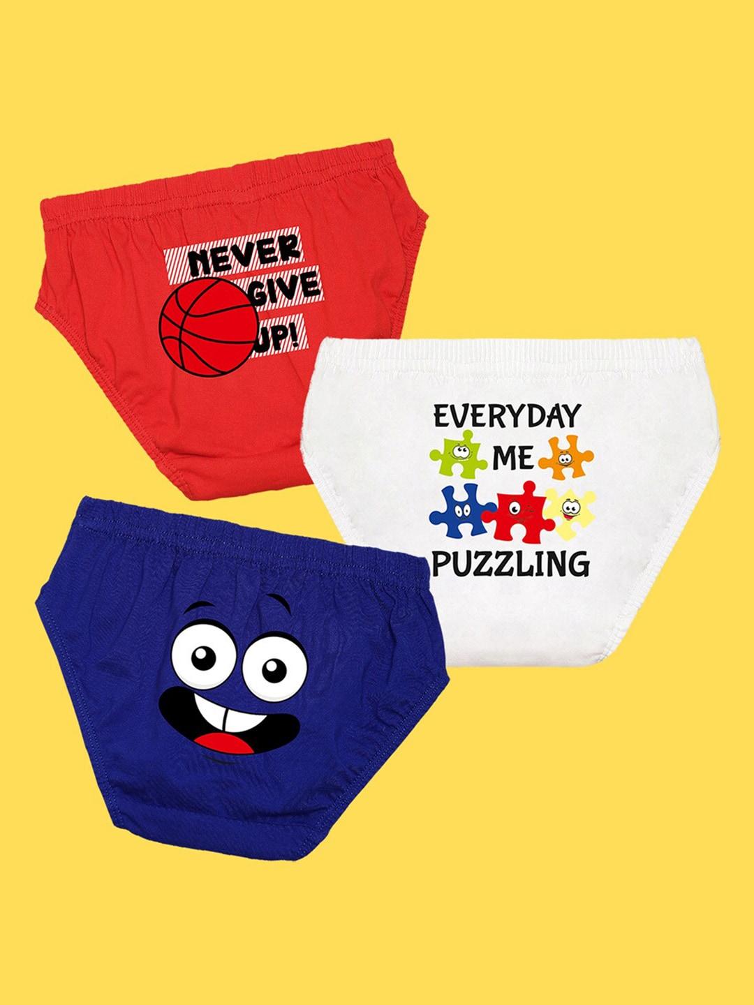 NUSYL Boys Pack of 3 Red,White,Royal Blue Printed Briefs
