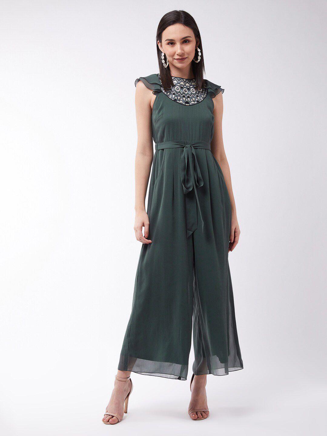 miss-chase-women-green-&-grey-basic-jumpsuit-with-embroidered