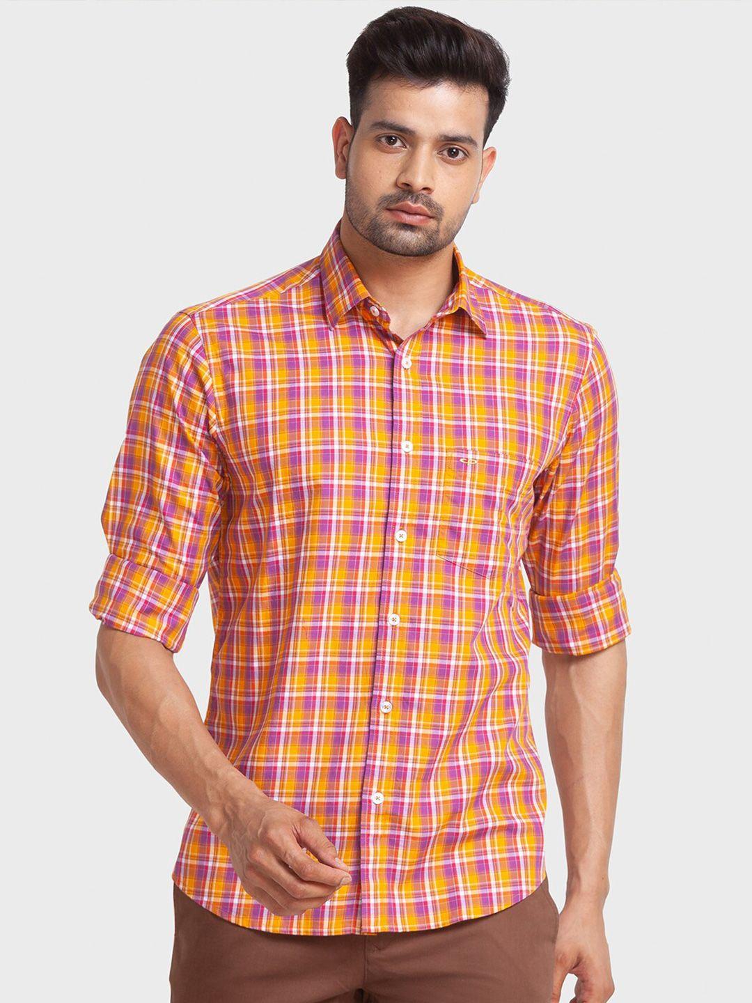 colorplus-men-yellow-tailored-fit-checked-casual-shirt