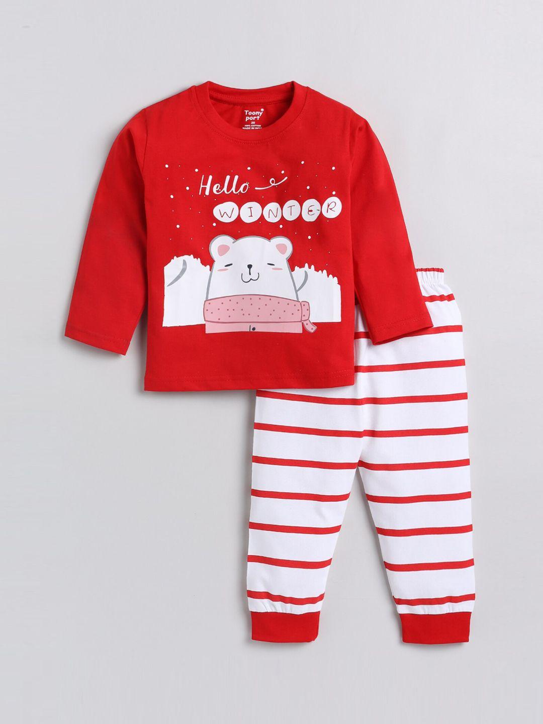 Toonyport Kids Red & White Printed Cotton Clothing Set