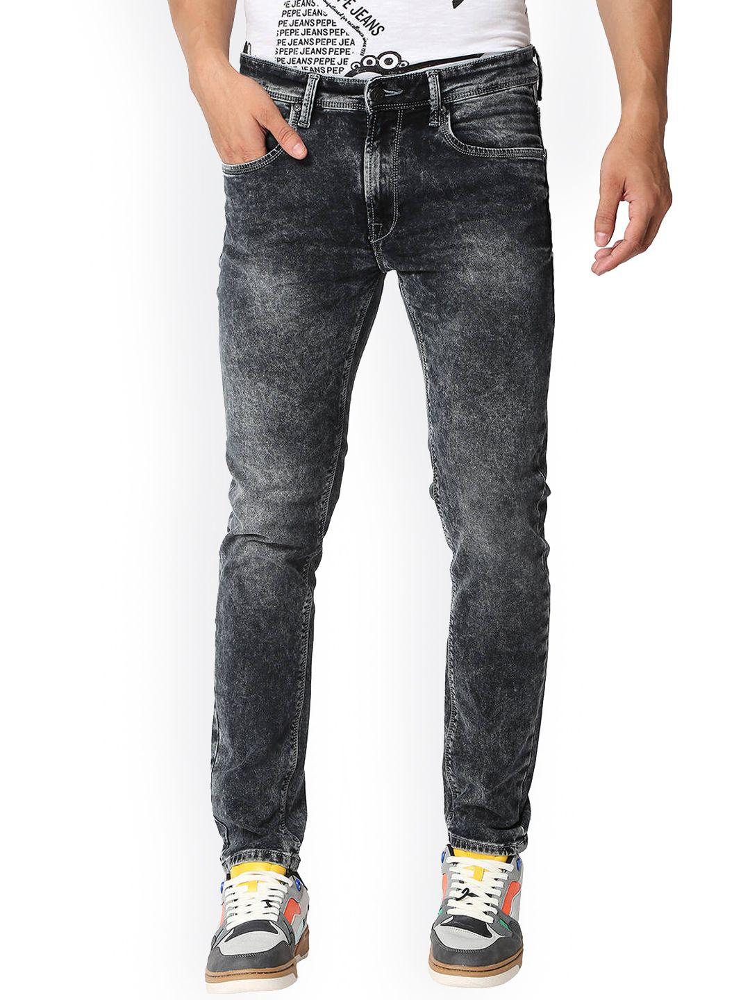 Pepe Jeans Men Black Tapered Fit Low-Rise Clean Look Heavy Fade Stretchable Jeans