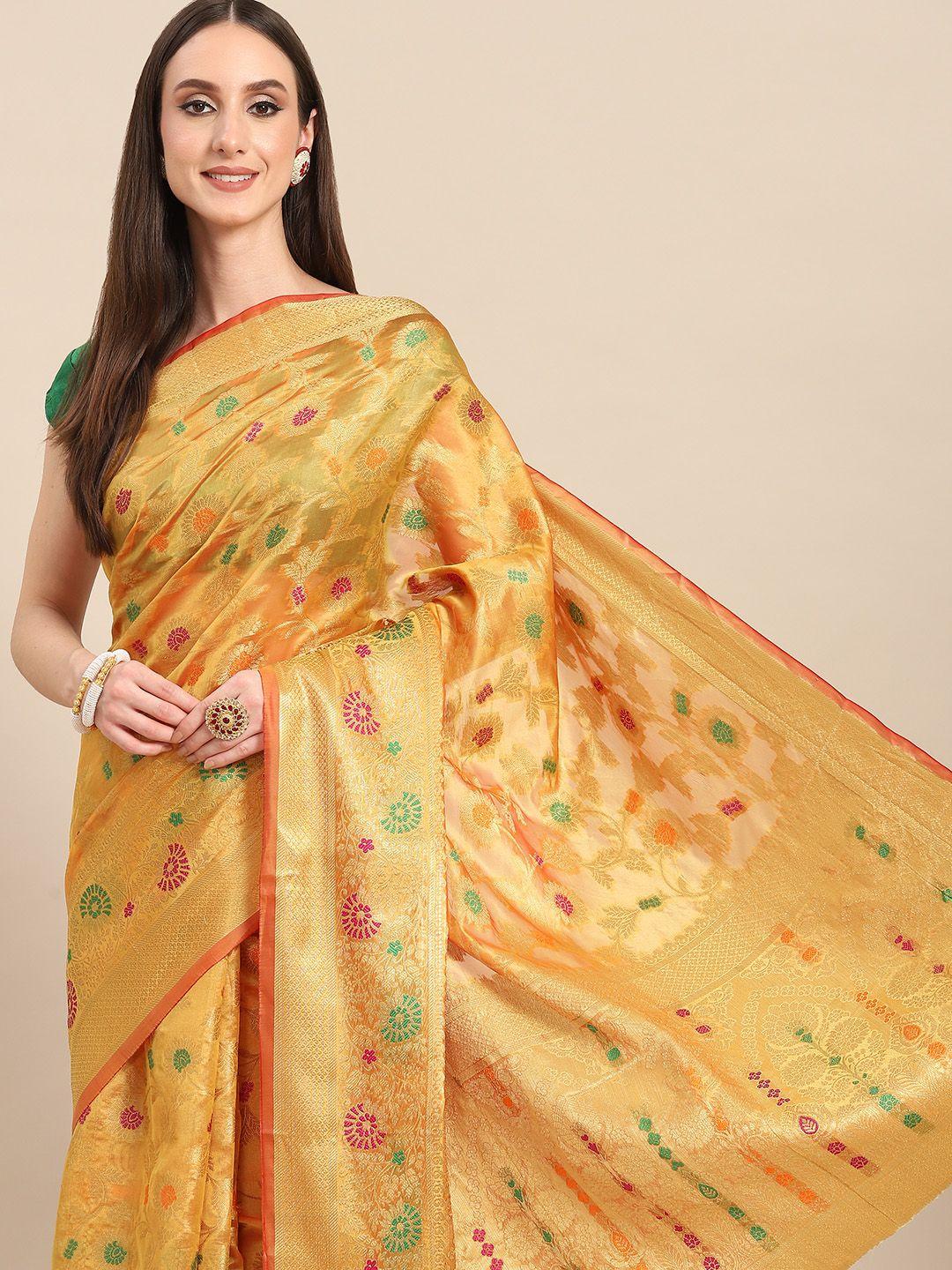 all-about-you-yellow-&-golden-woven-design-organza-saree
