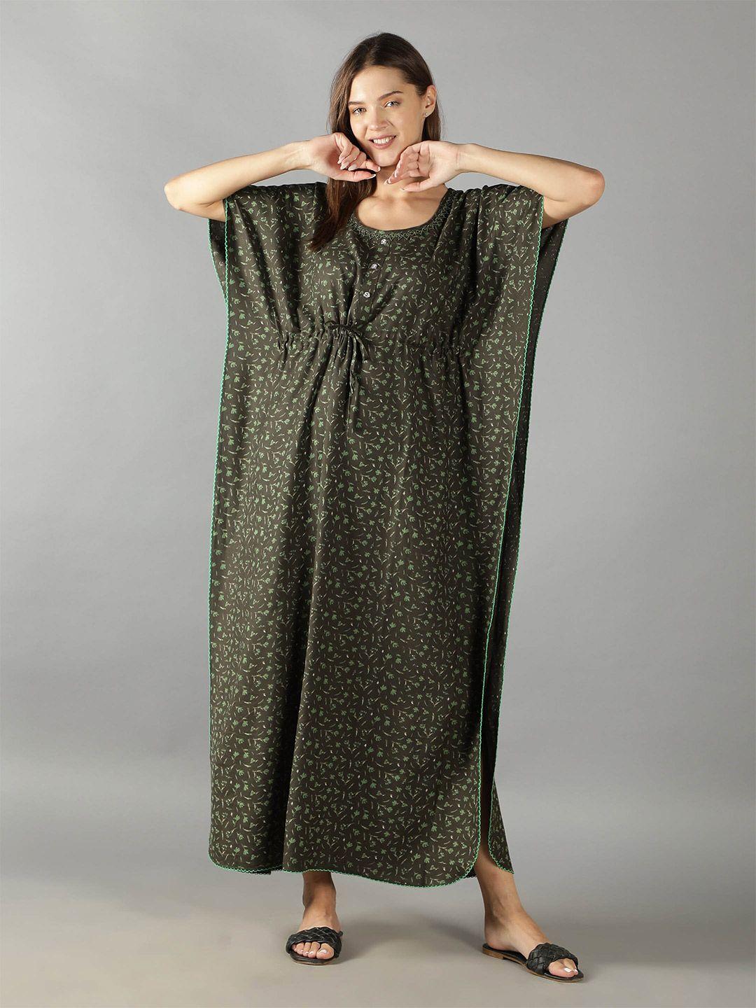 nightspree-women-green-printed-maxi-nightdress