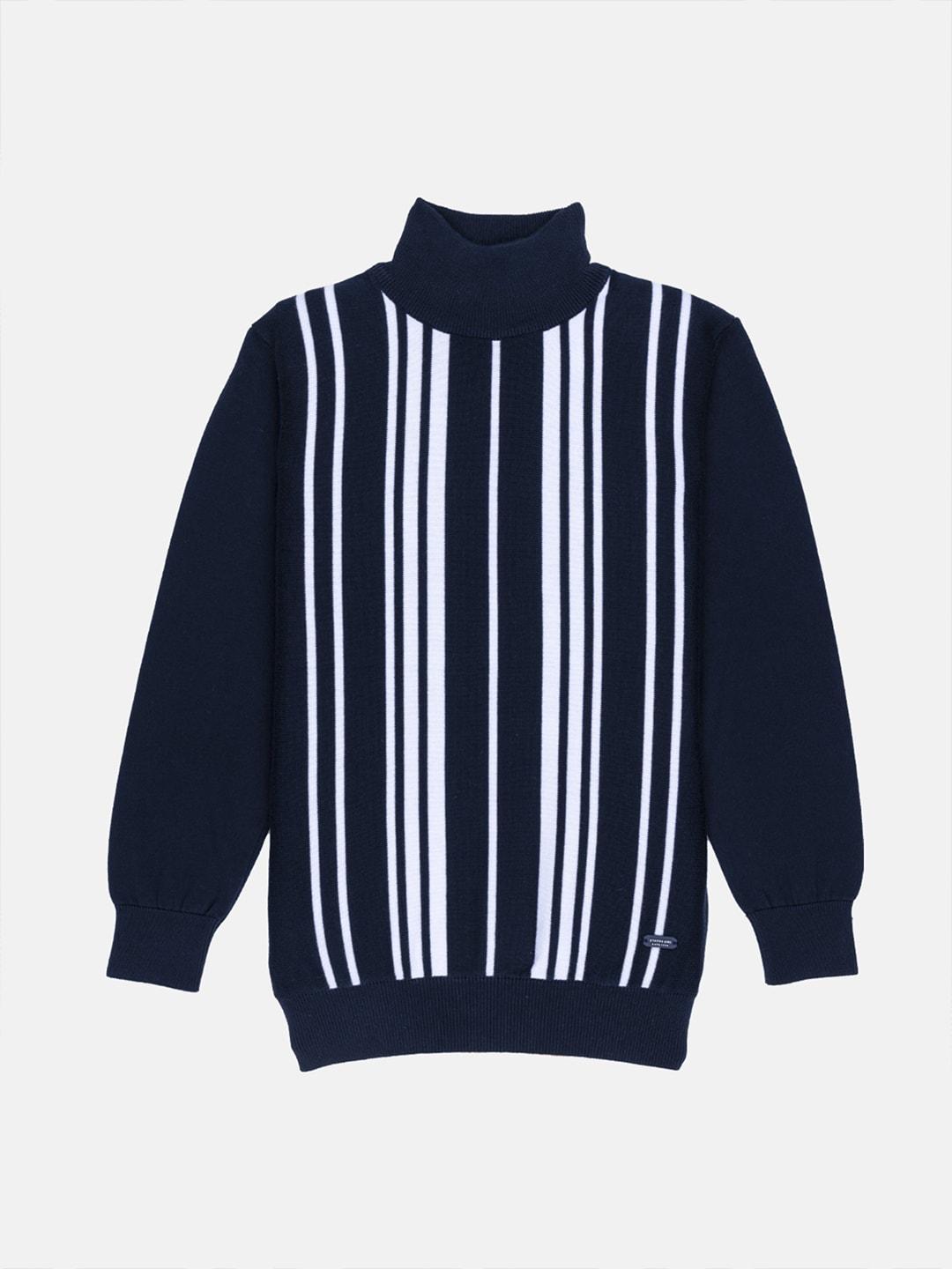 Status Quo Boys Navy Blue & White Striped Pullover
