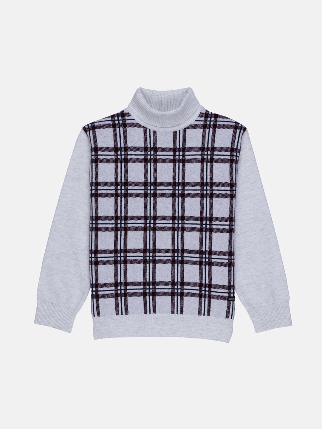Status Quo Kids Boys Grey And Brown Checked Turtle Neck Pullover Sweater