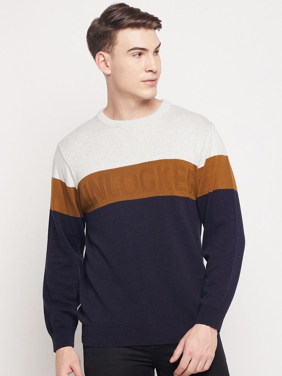duke-men-white-&-brown-colourblocked-acrylic-pullover