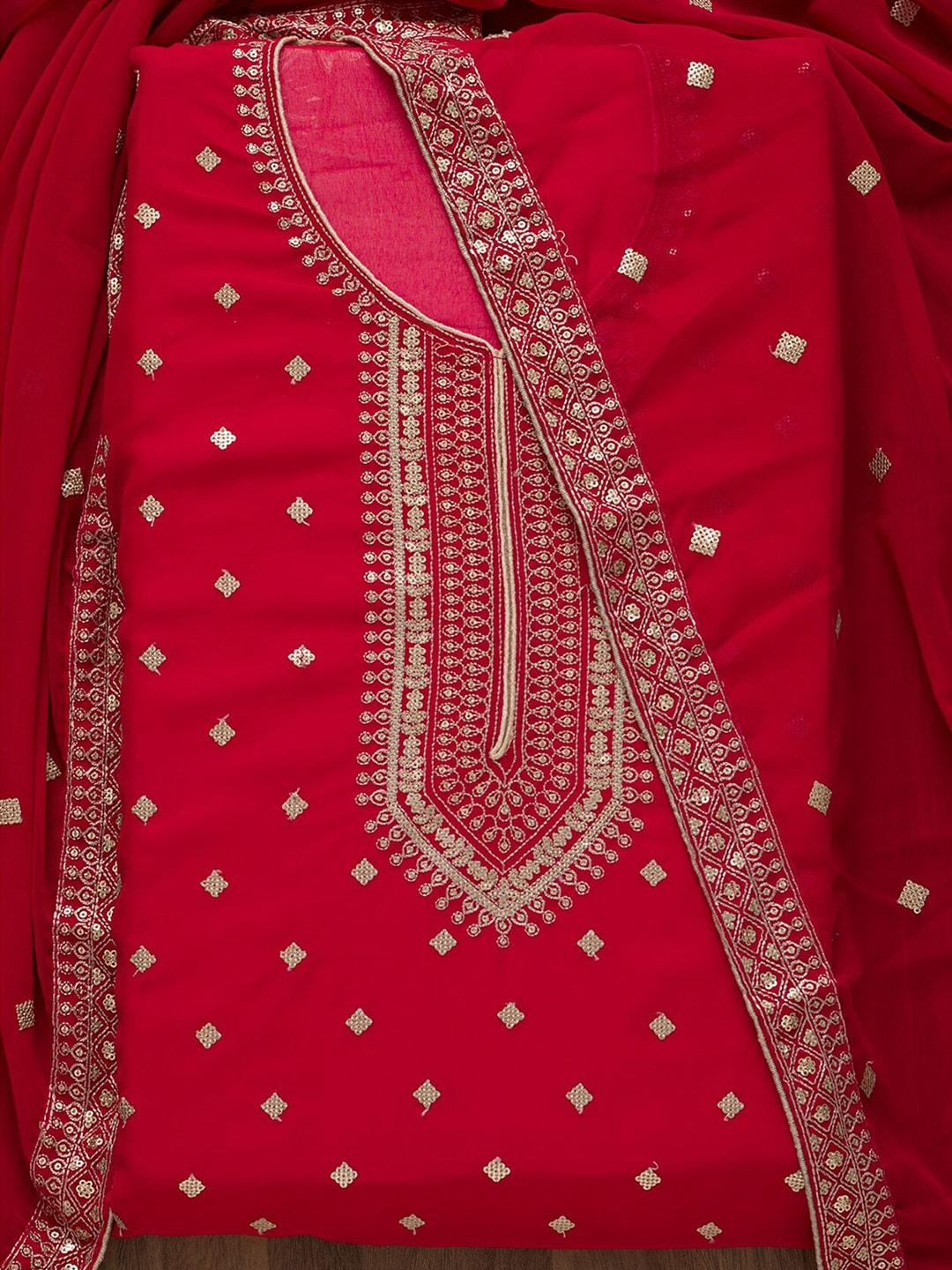 Koskii Red & White Embroidered Unstitched Dress Material