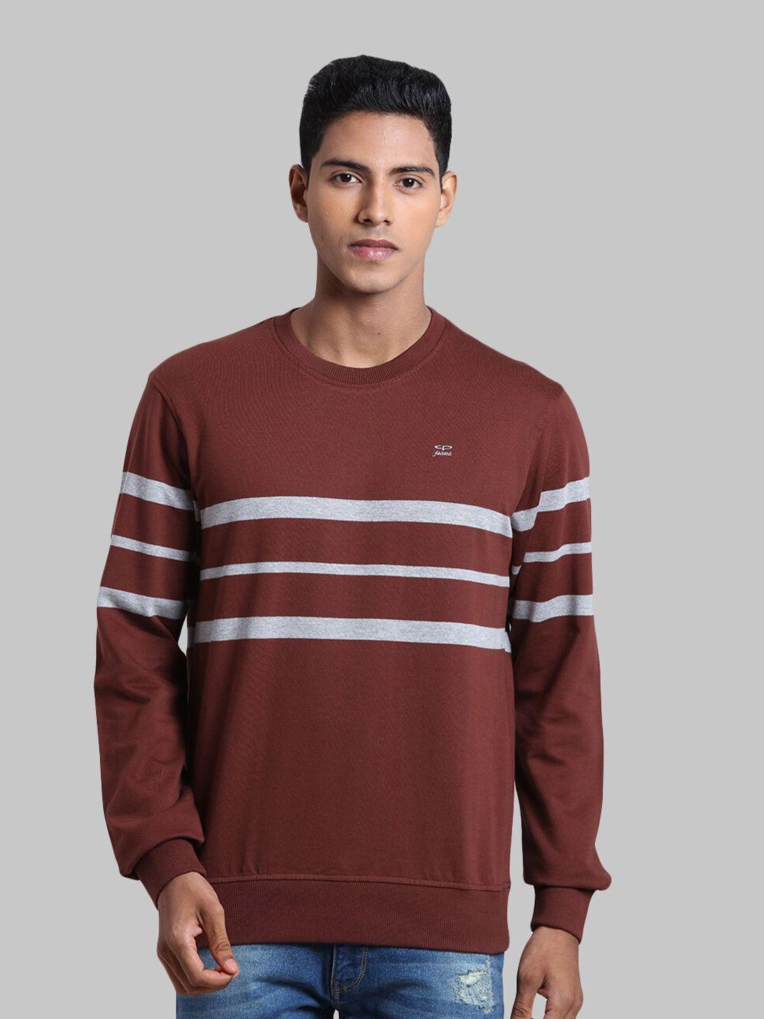 colorplus-men-brown-striped-cotton-sweatshirt