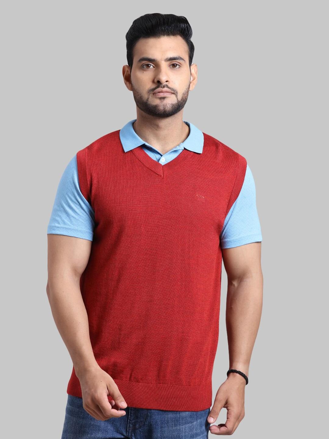 colorplus-men-red-solid-v-neck-wool-sweater-vest