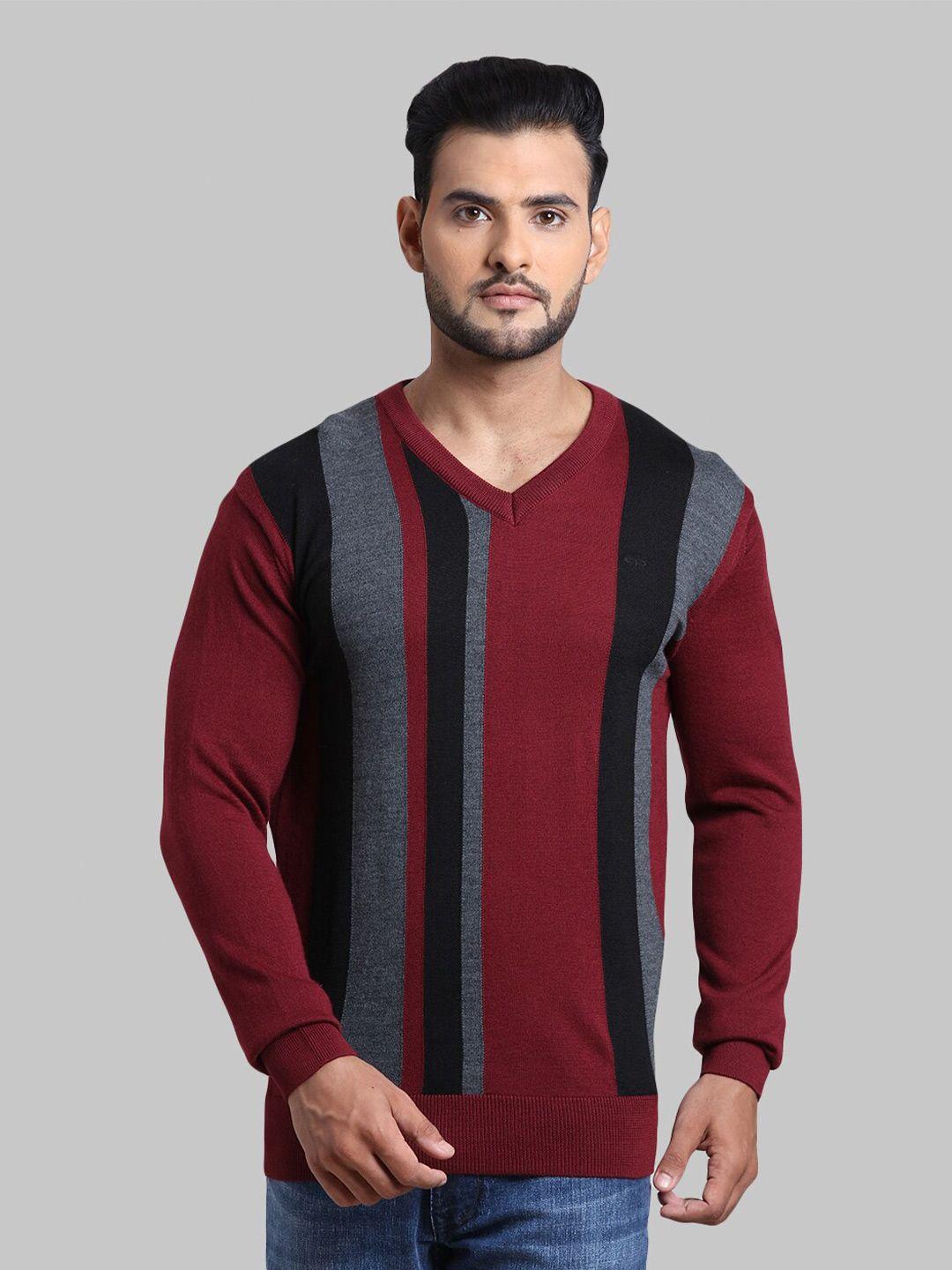 colorplus-men-maroon-&-grey-striped-pullover